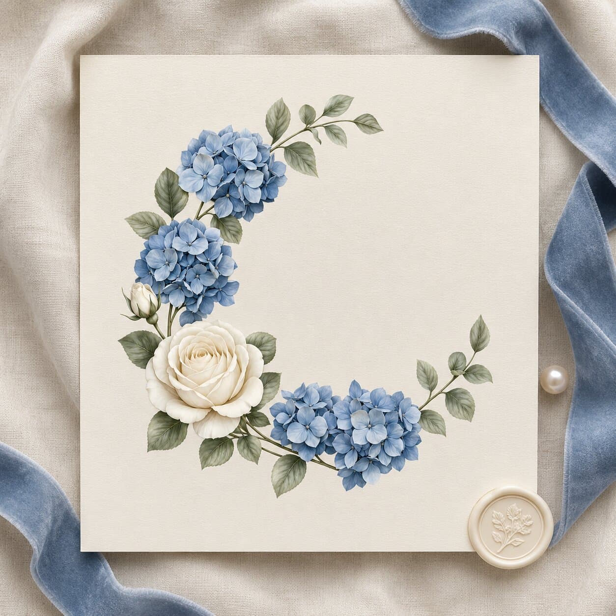 Premium 3D PNG Clipart Dusty Blue Hydrangea Floral Set, Ivory Rose Wedding Invitation Clipart thumbnail 6