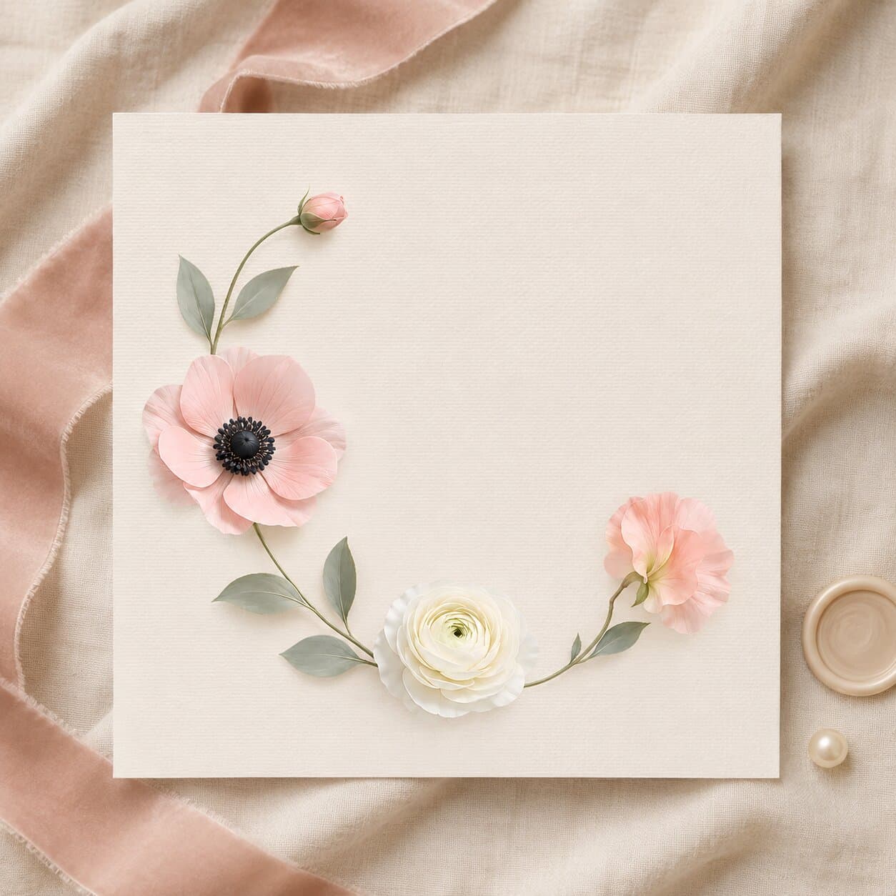 3D Floral Clipart Set, Ranunculus Anemone Wedding Invitation Graphics thumbnail 2