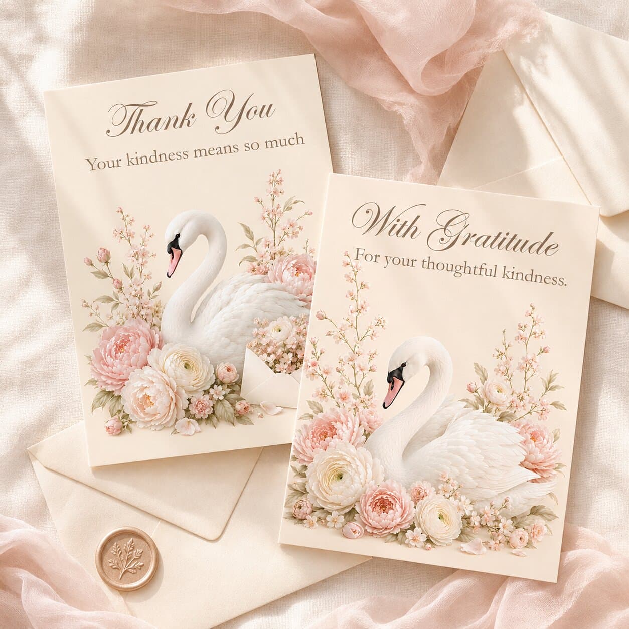 Printable Swan Thank You Cards, Floral Gratitude Stationery Set thumbnail 2