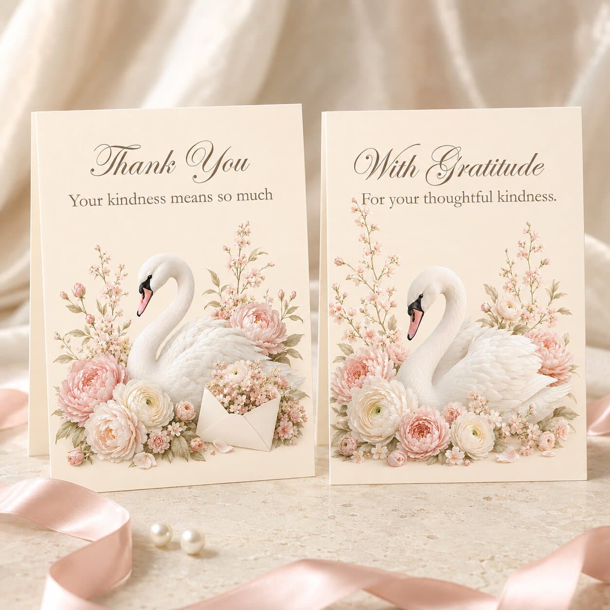 Printable Swan Thank You Cards, Floral Gratitude Stationery Set mockup 1
